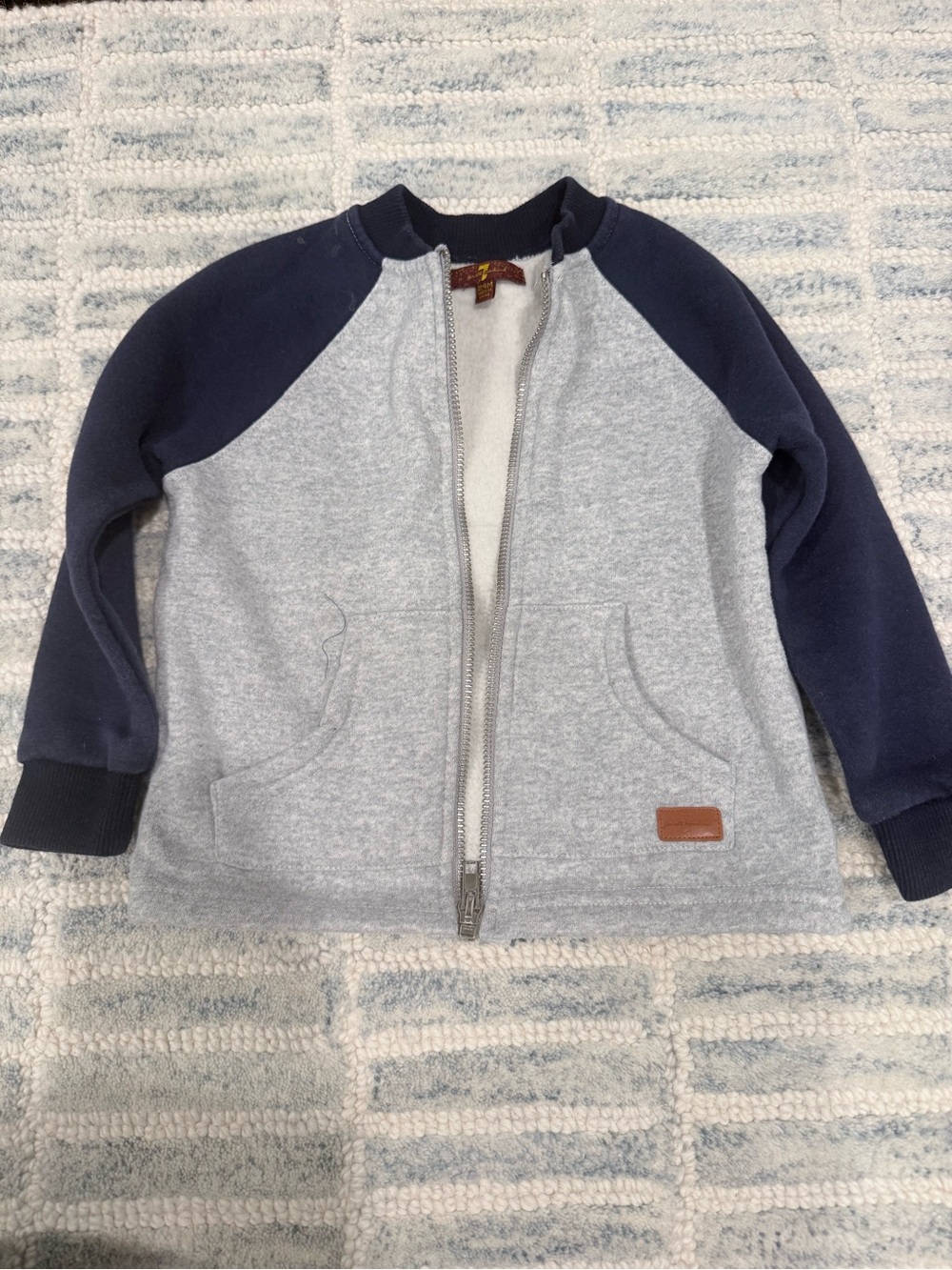7 For All Mankind Kids Two-Tone Zip Hoodie - Gray & Navy